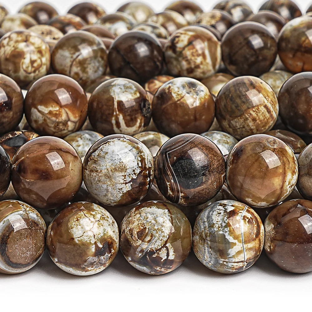 HQ Natural Coffee Brown Crazy Lace Agate Bead Strand (8/10/12/14mm)