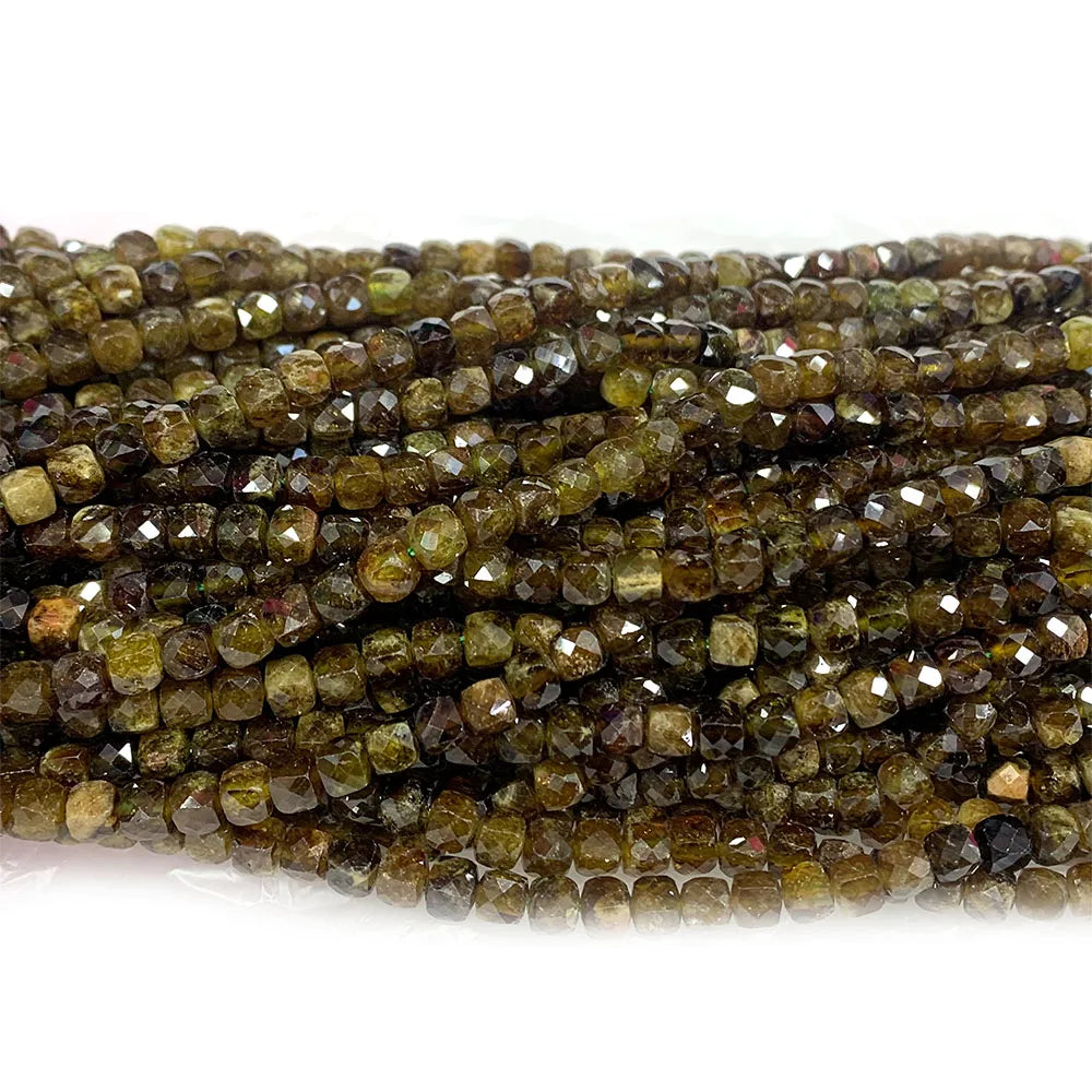 Natural Tsavorite/Green Garnet Cube Faceted Small Bead Strand