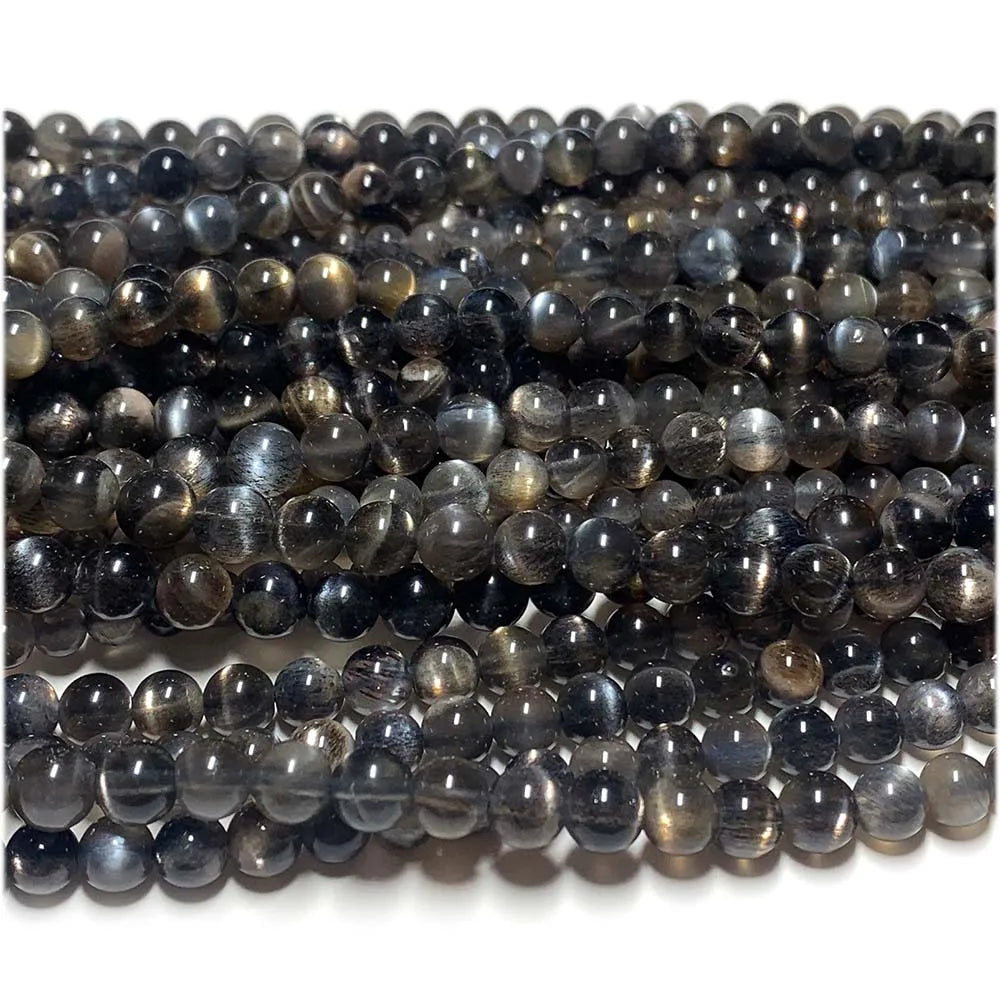 Natural Black/Gold Sunstone Round Bead Strand