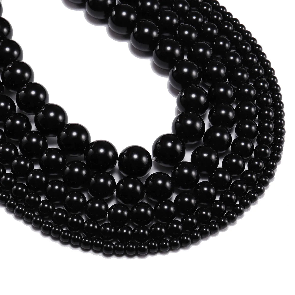 Natural Black Agate Bead Strand