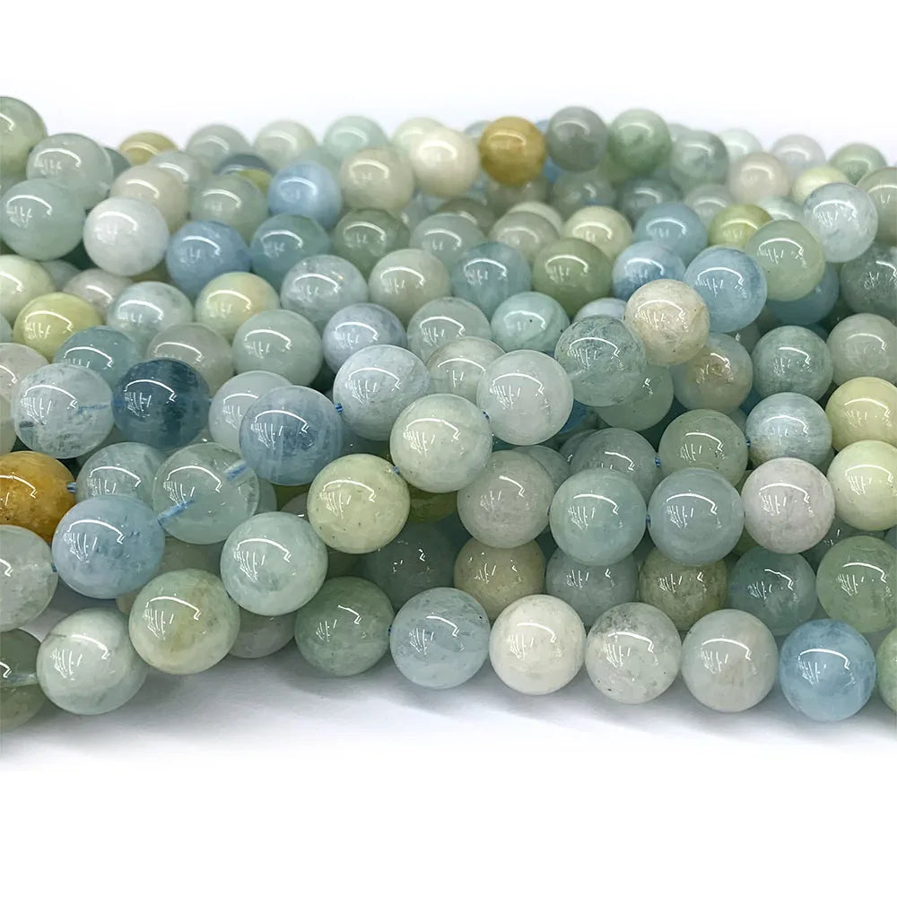 AAA Natural Green/Blue Aquamarine Round Bead Strand