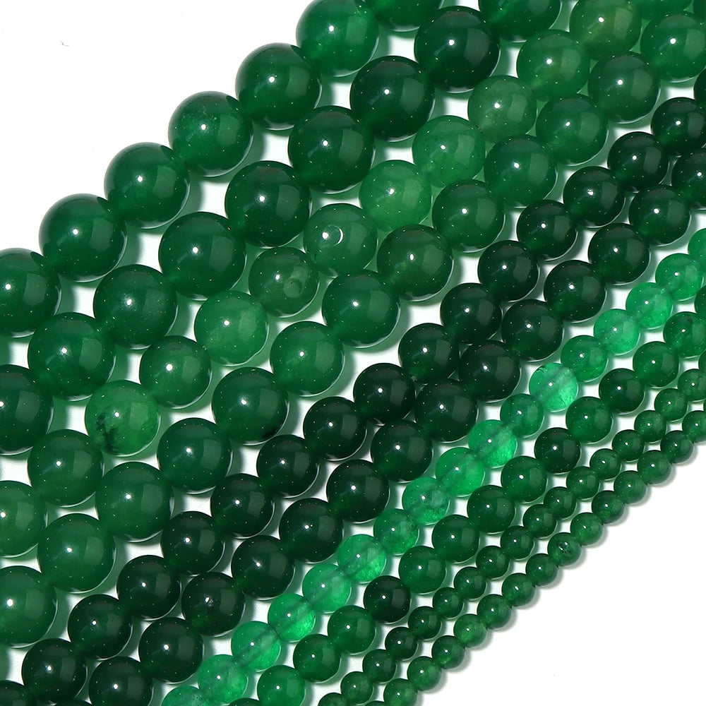 Forest Green Chalcedony Bead Strand