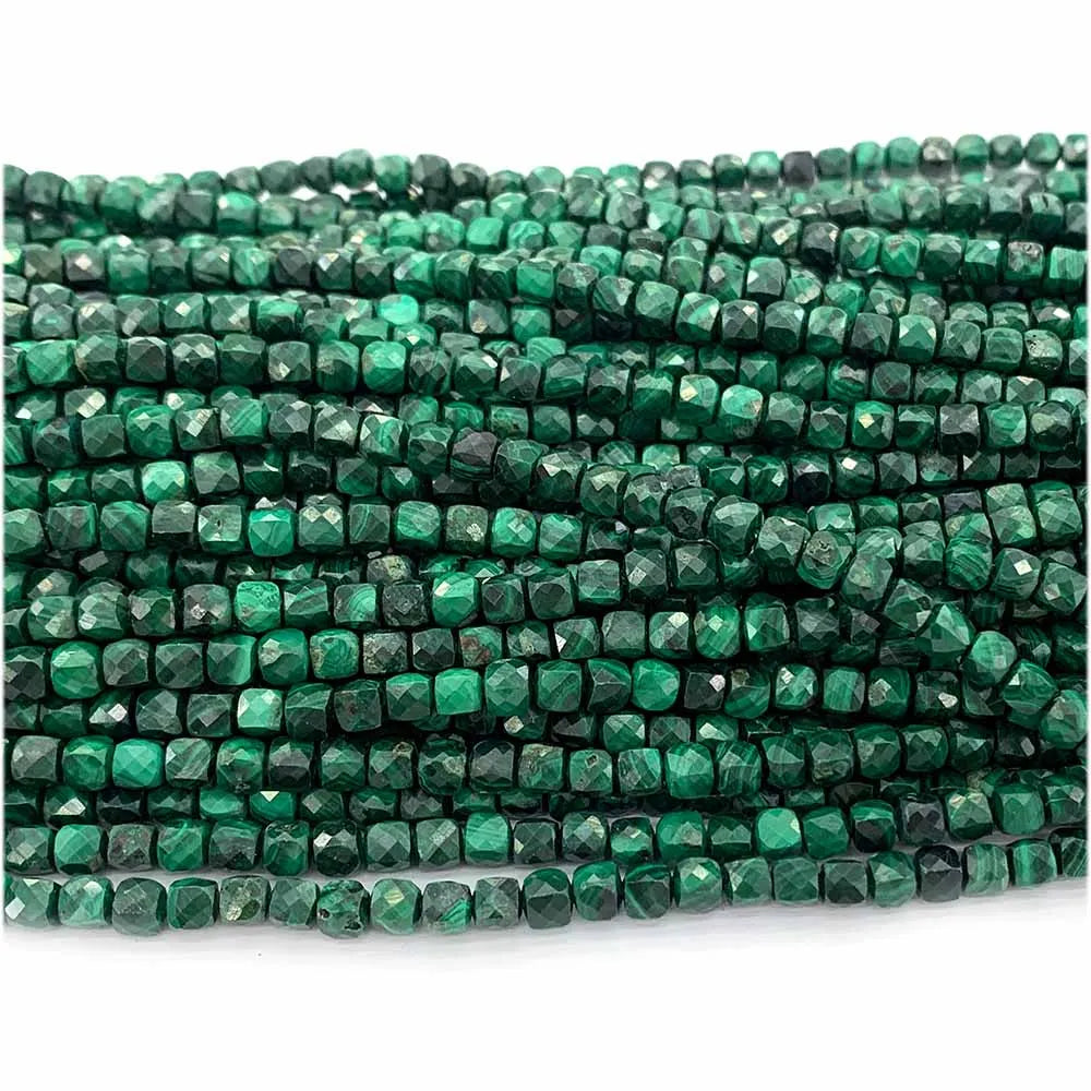 Malachite Faceted Irregular Mini-Cube Small Bead Strand