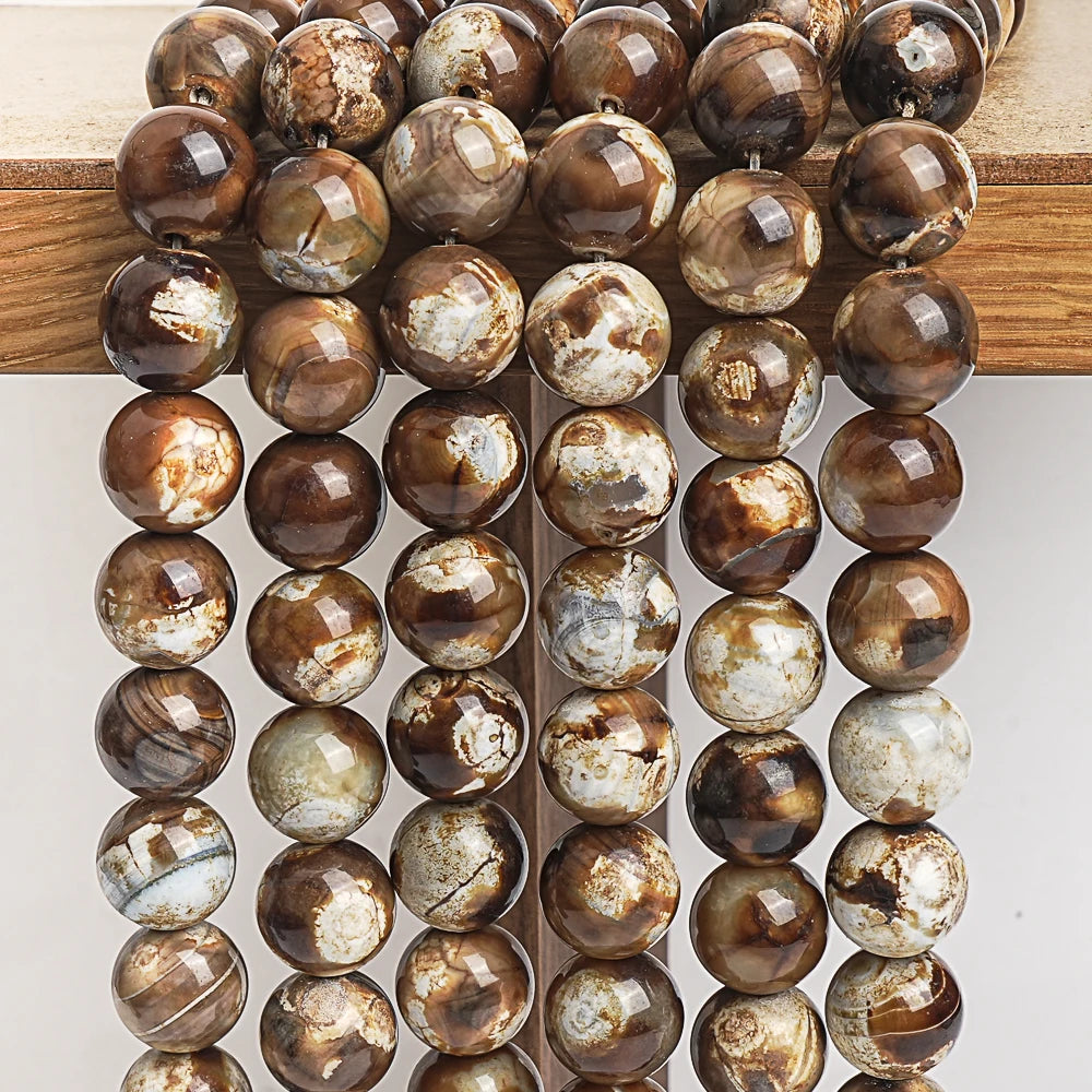 HQ Natural Coffee Brown Crazy Lace Agate Bead Strand (8/10/12/14mm)