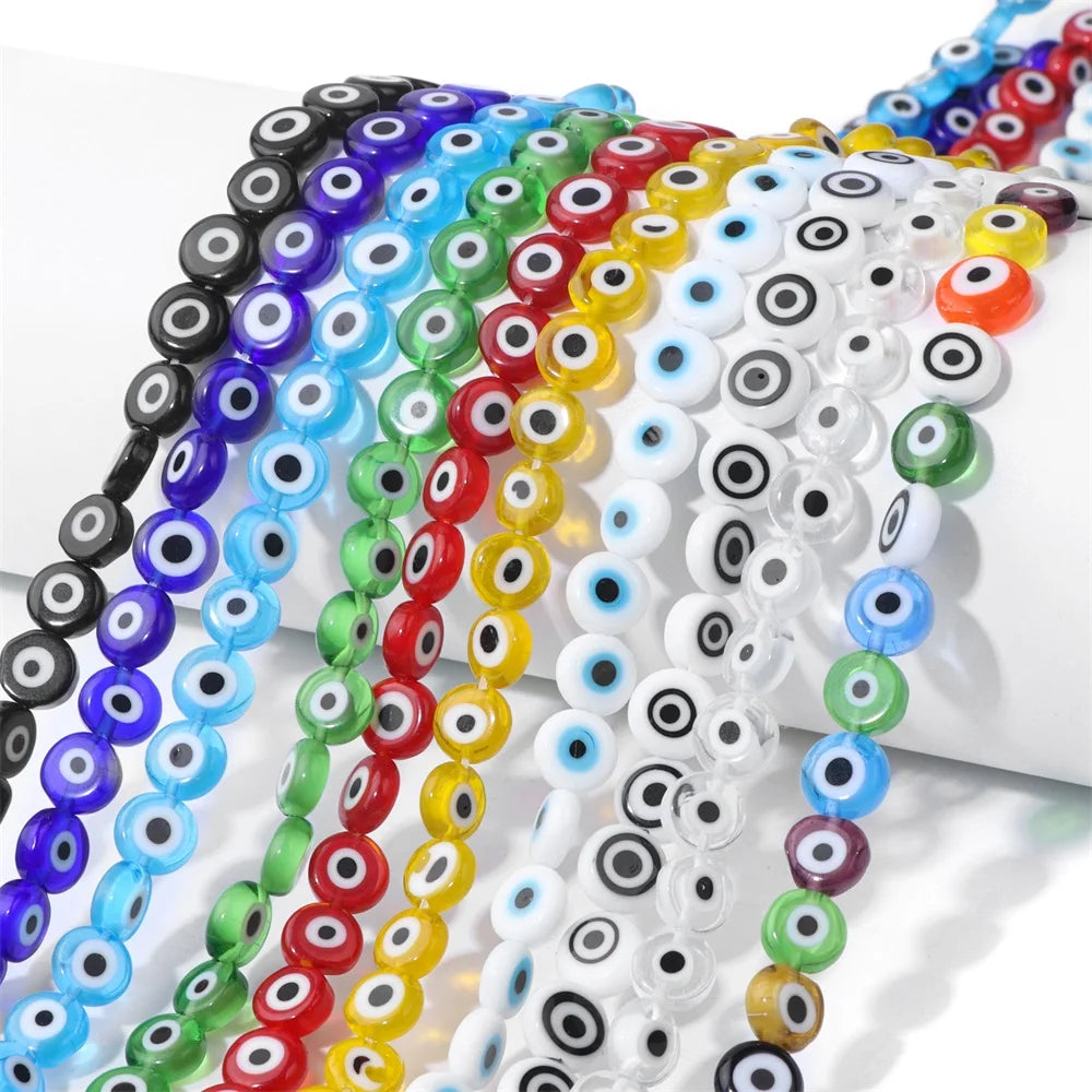 Glazed Glass Multicolour Evil Eye Coin Bead Strand