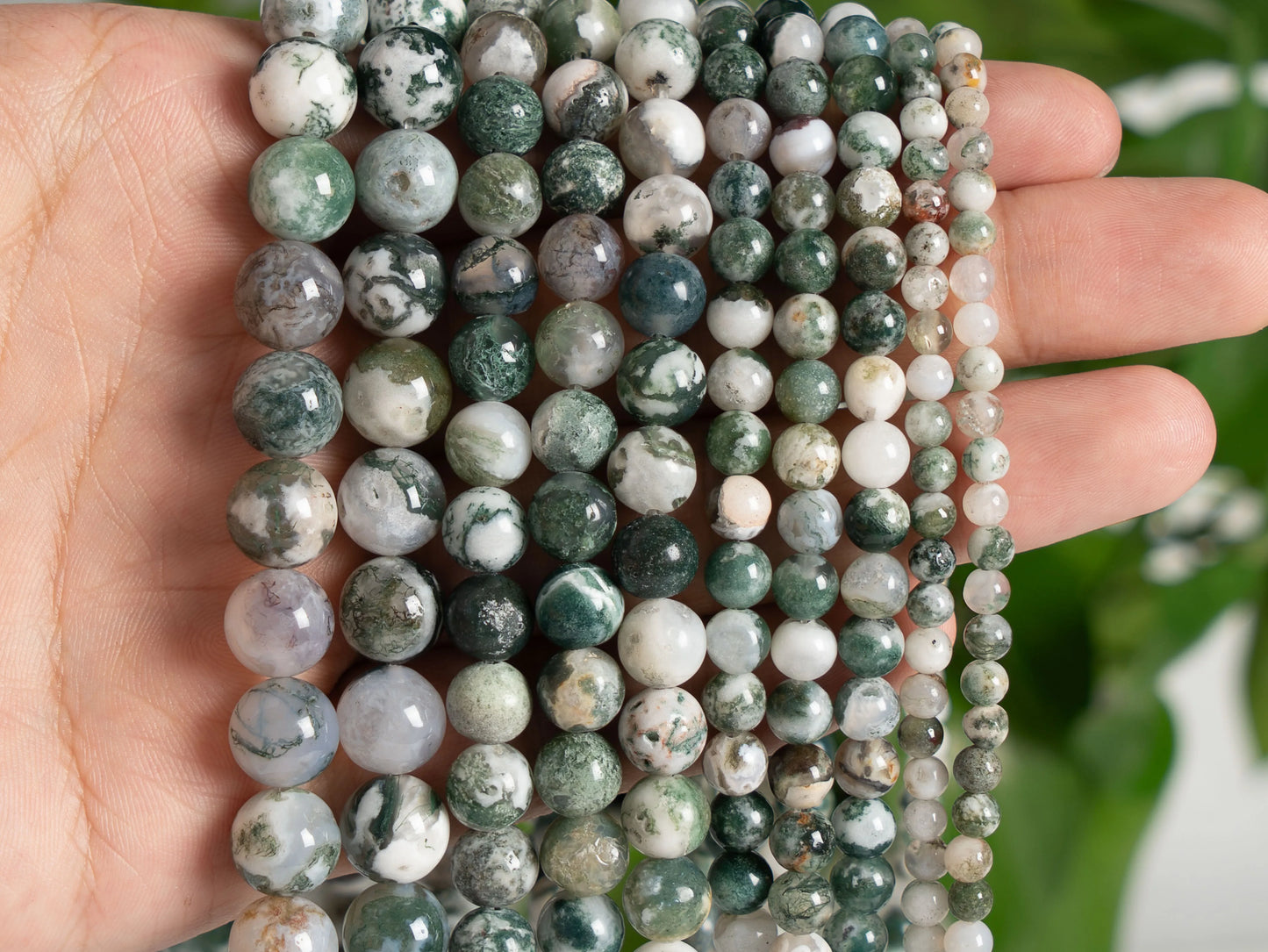 HQ Natural Moss Agate Bead Strand (6/8/10mm)