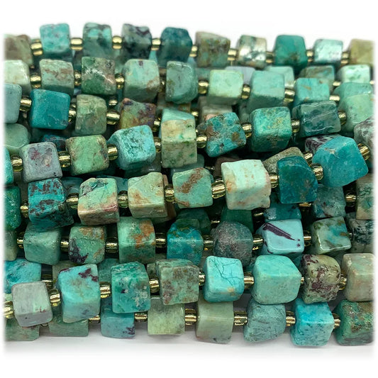 Natural Blue Turquoise Free Form Cube Bead Strand
