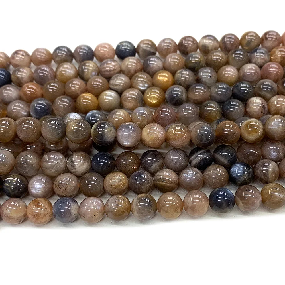 Natural Black/Gold Sunstone Round Bead Strand