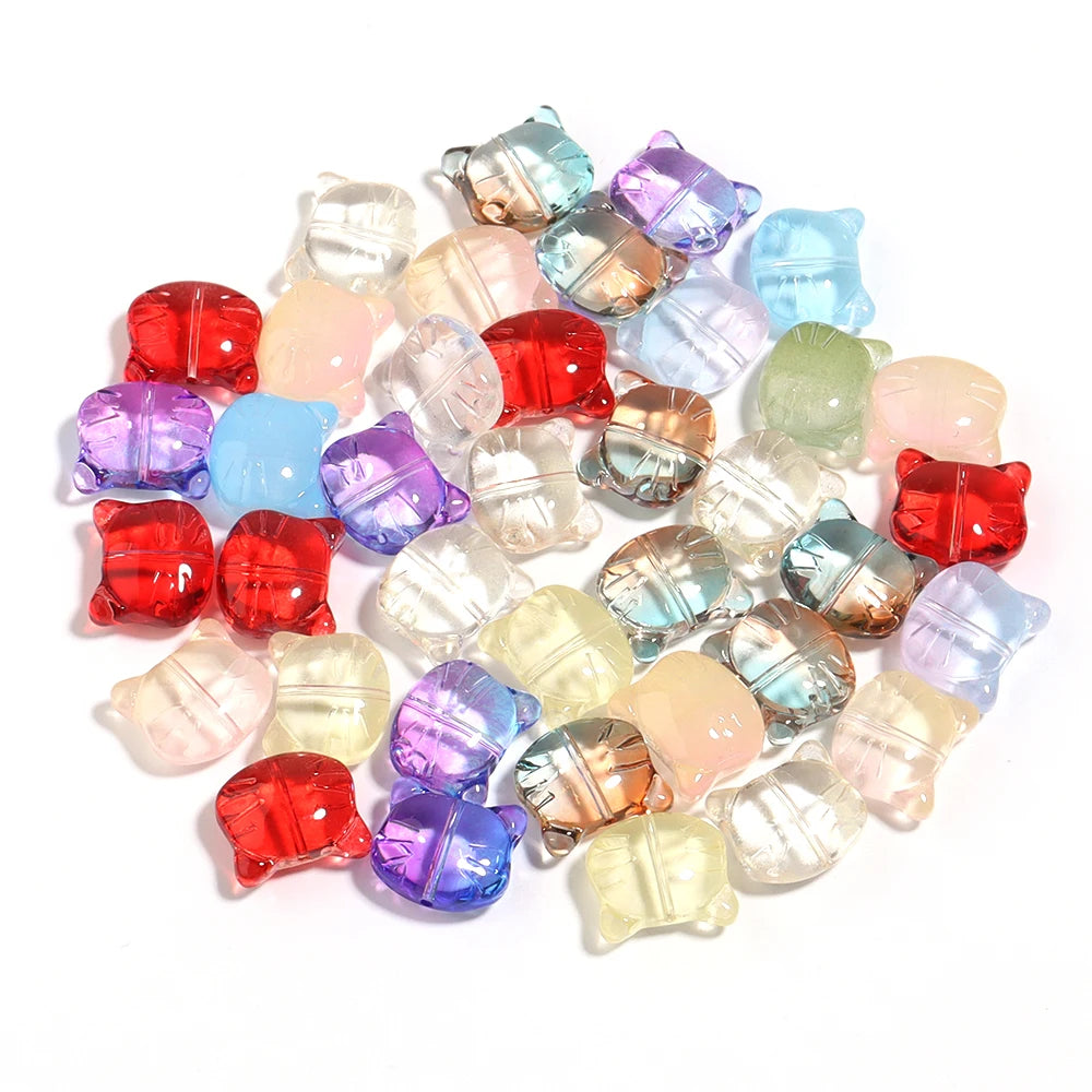30Pcs Lampwork Glass Cat Head Beads