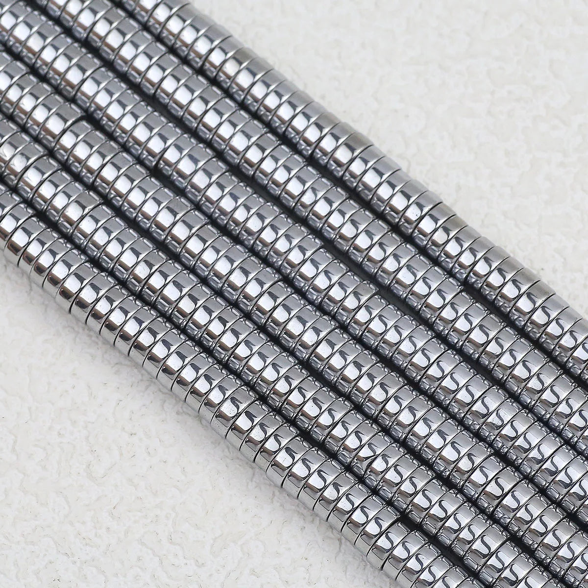 Natural Bright Silver Hematite Flat Coin Spacer Bead Strand (3/4/6/8mm)