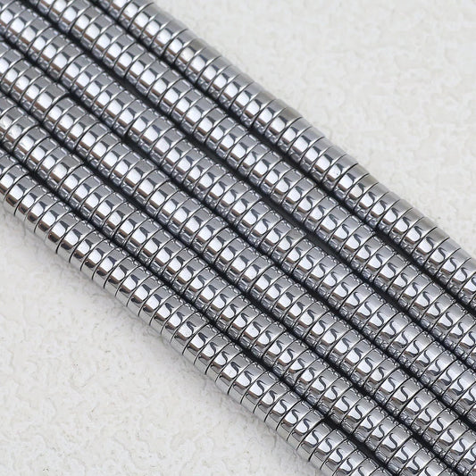 Natural Bright Silver Hematite Flat Coin Spacer Bead Strand (3/4/6/8mm)