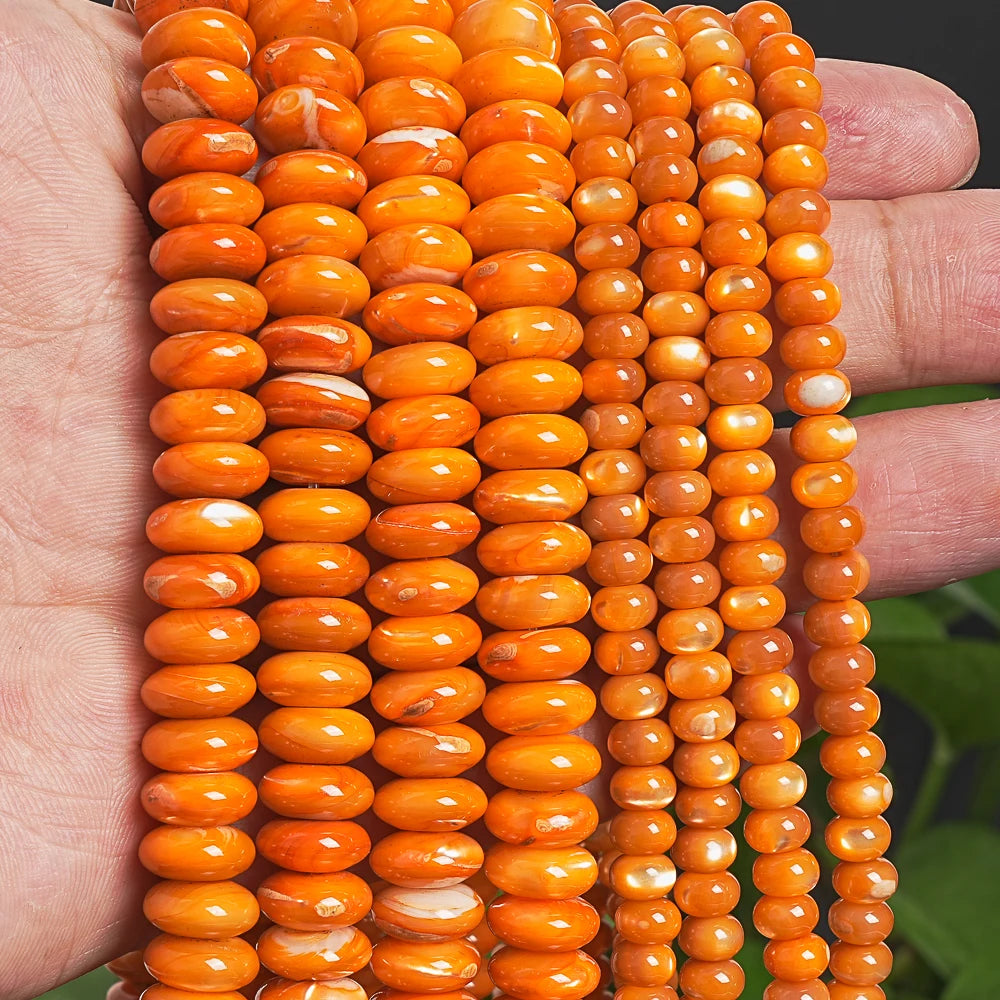 Dyed Orange Trochidae Shell Rondelle Bead Strand