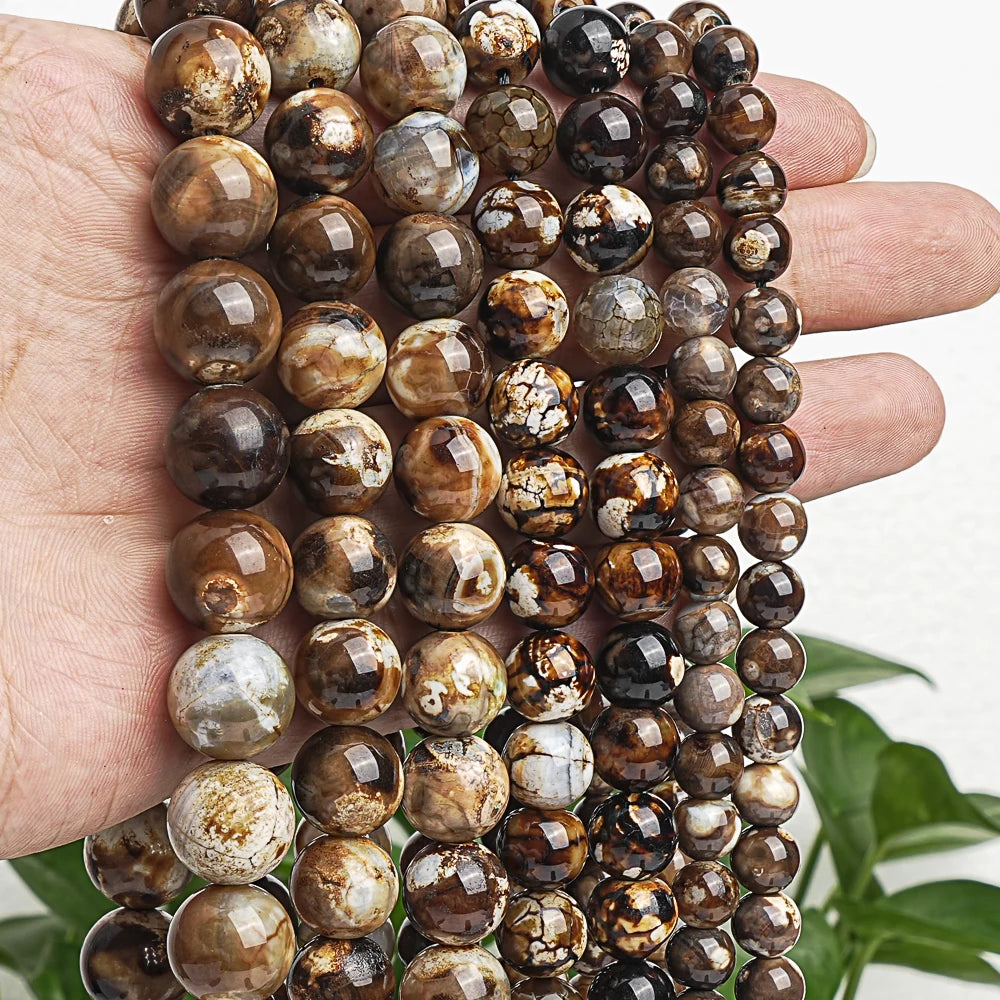 HQ Natural Coffee Brown Crazy Lace Agate Bead Strand (8/10/12/14mm)