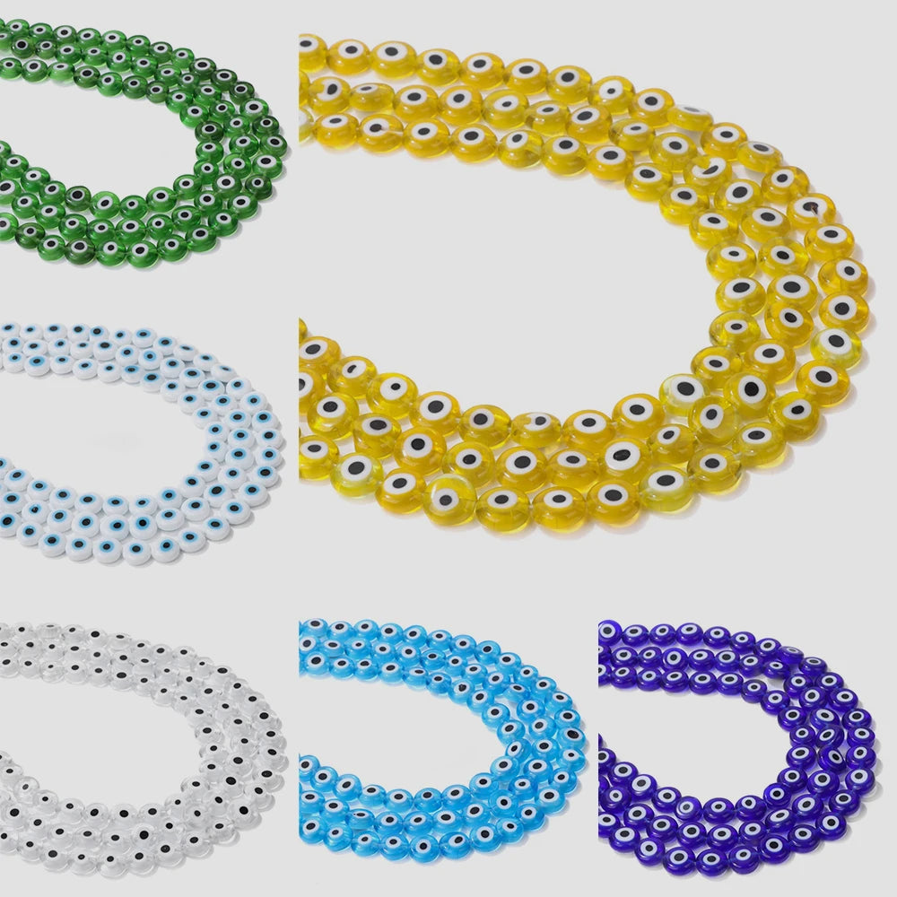 Glazed Glass Multicolour Evil Eye Coin Bead Strand