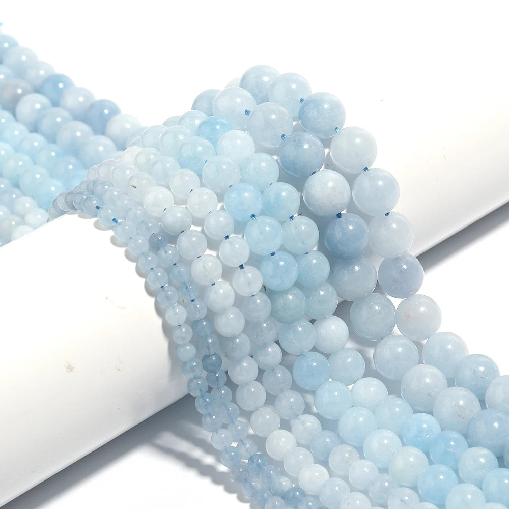 Natural Aquamarine Stone Bead Strand